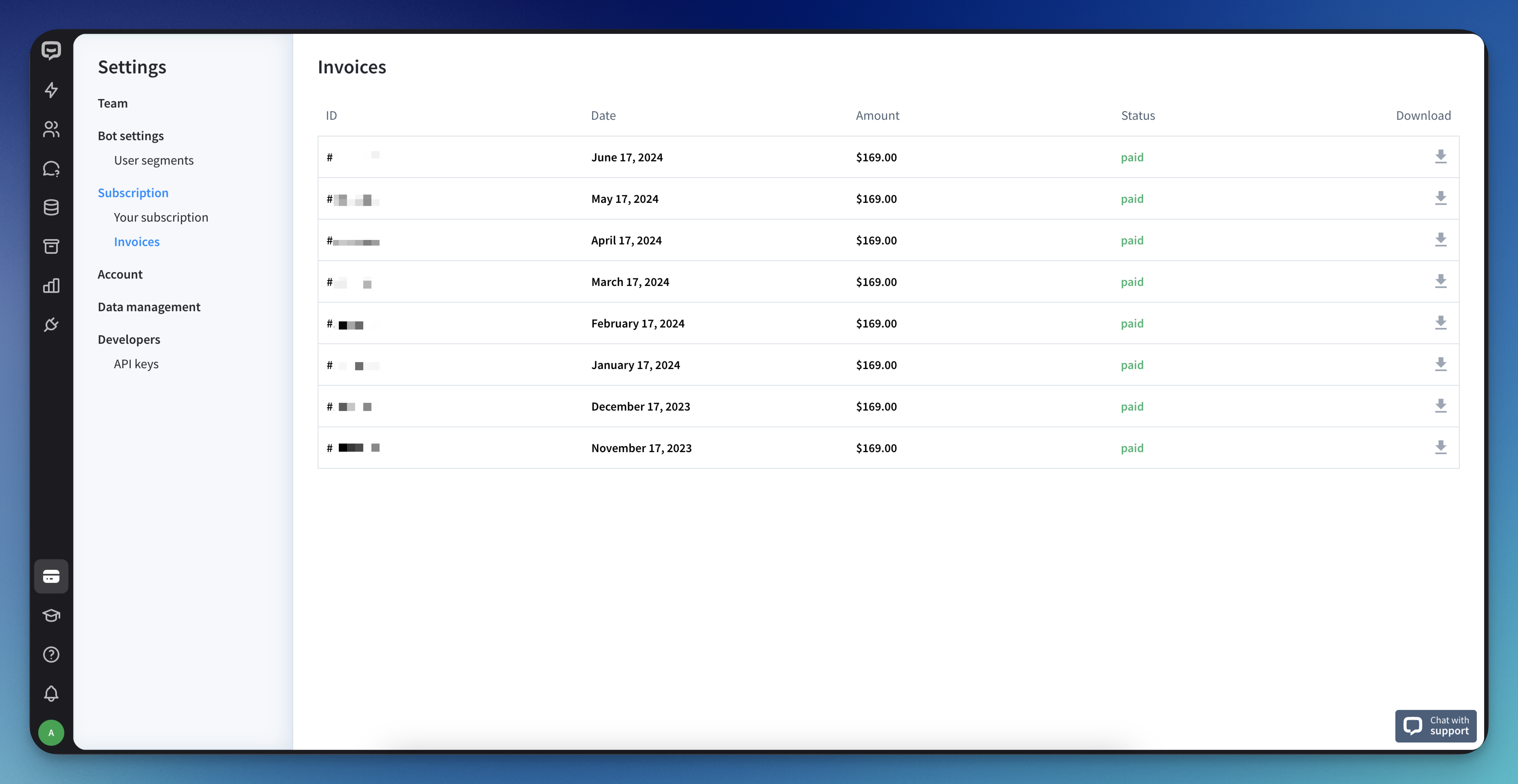 ChatBot invoices