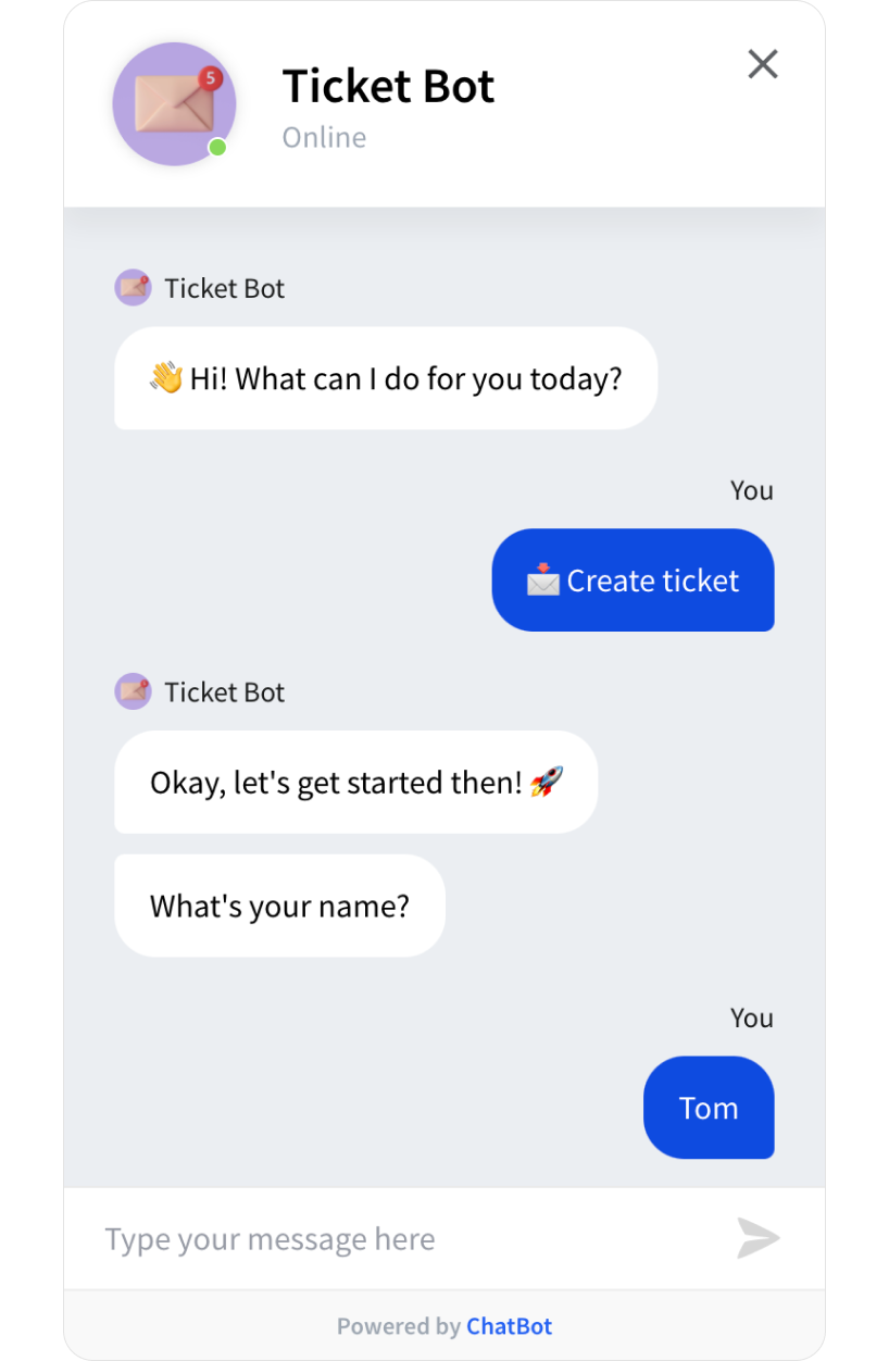 Create HelpDesk Tickets - ready-tu-use ChatBot template widget