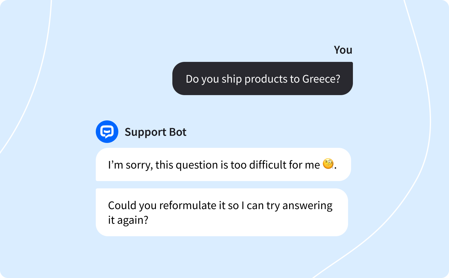 support chatbot error message