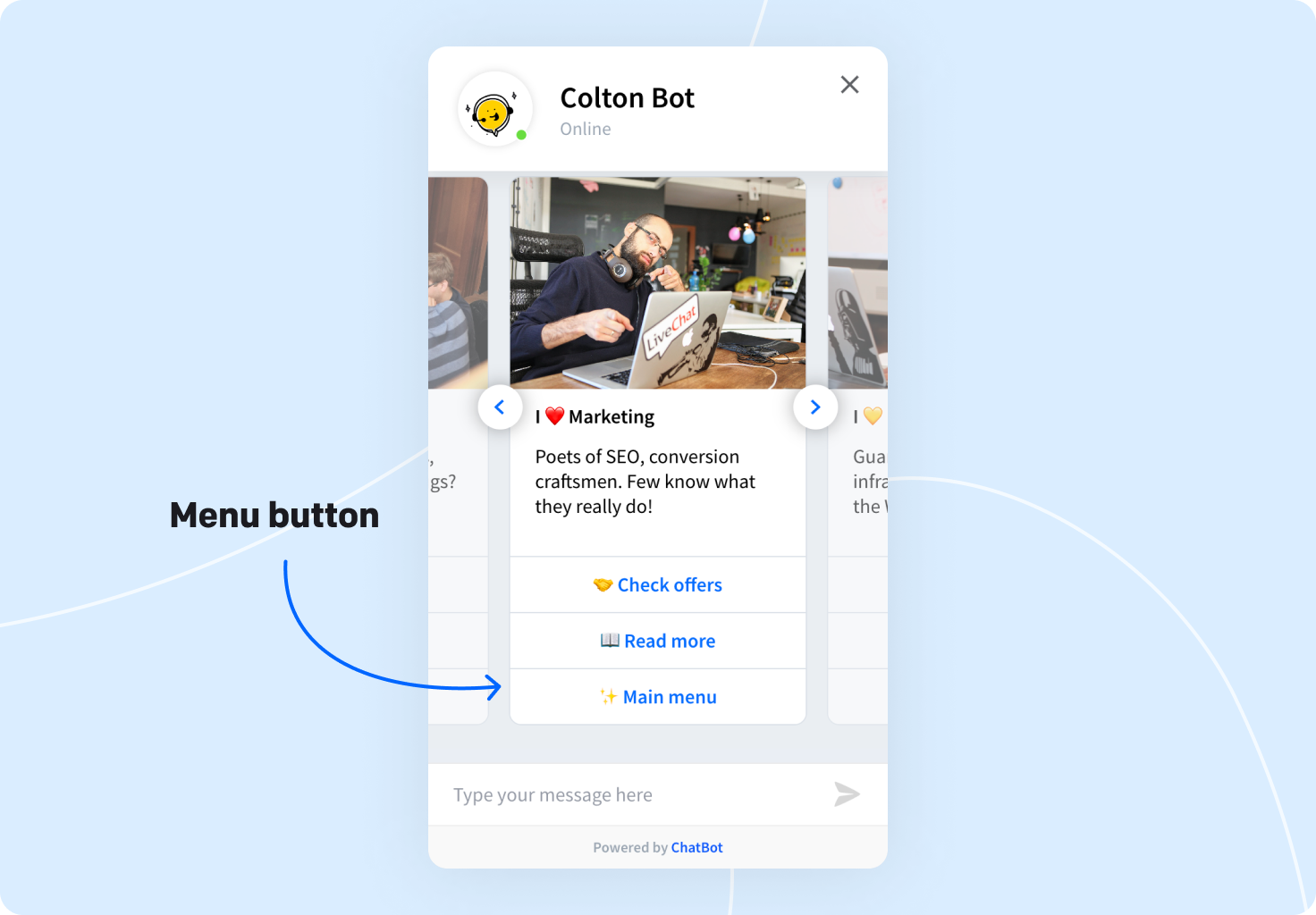 chatbot menu button