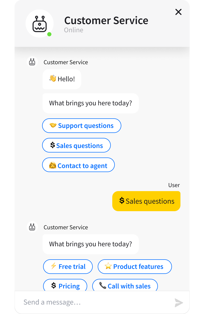 Customer Service Template - ready-tu-use ChatBot template widget