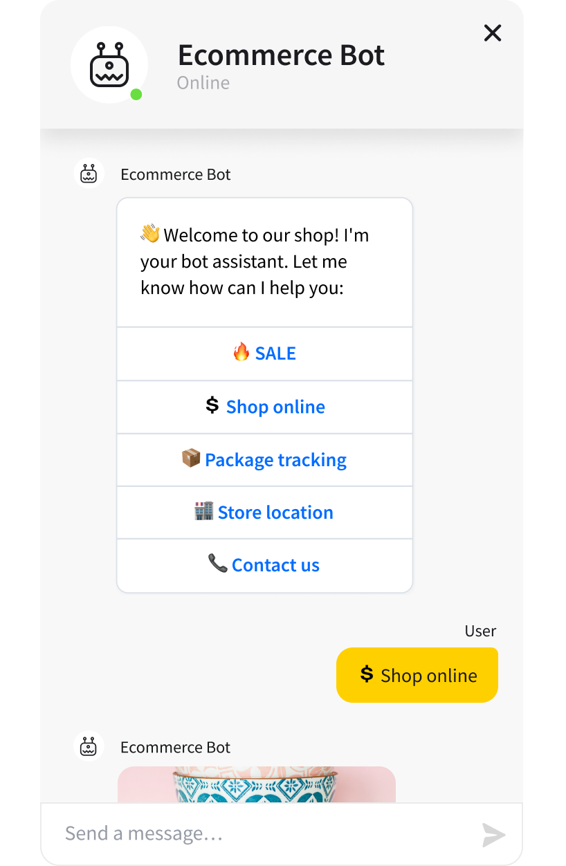 Ecommerce Template - ready-tu-use ChatBot template widget