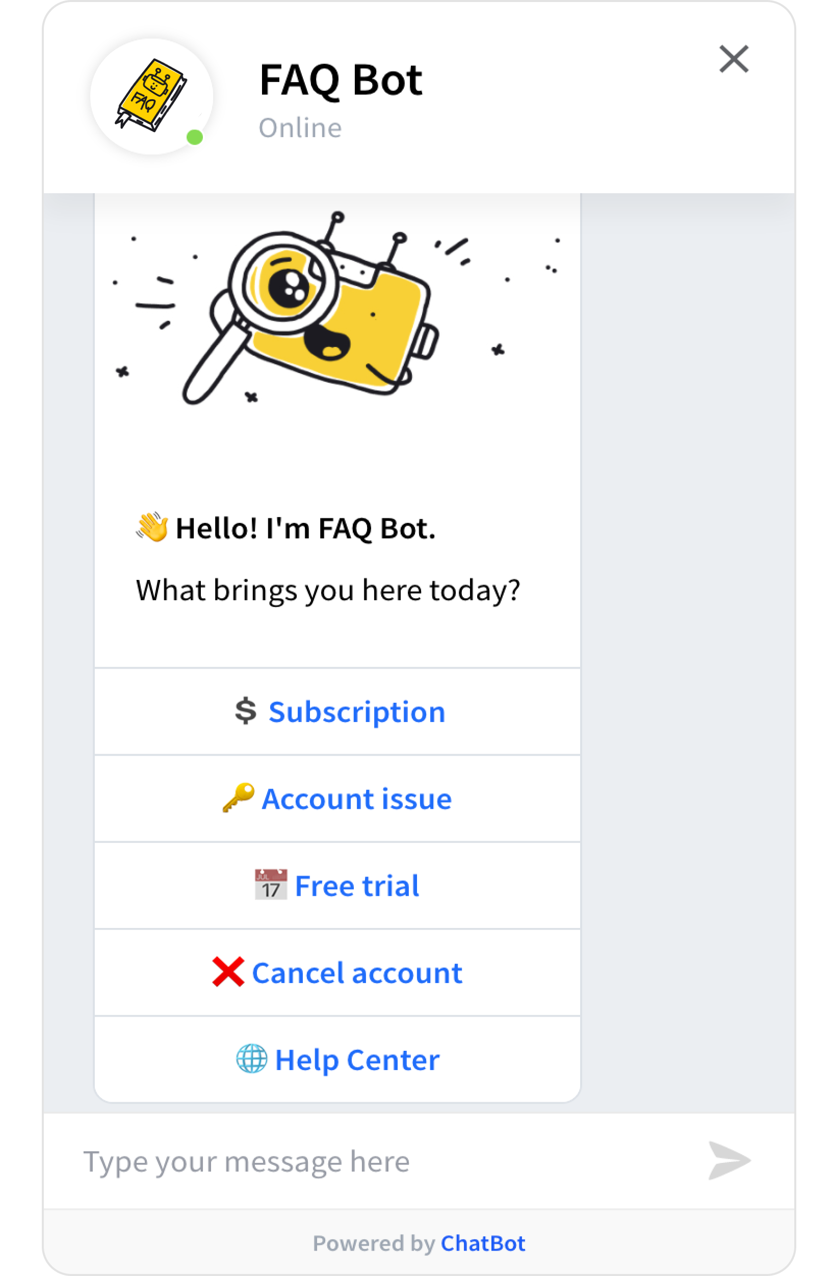 FAQ Template - ready-tu-use ChatBot template widget