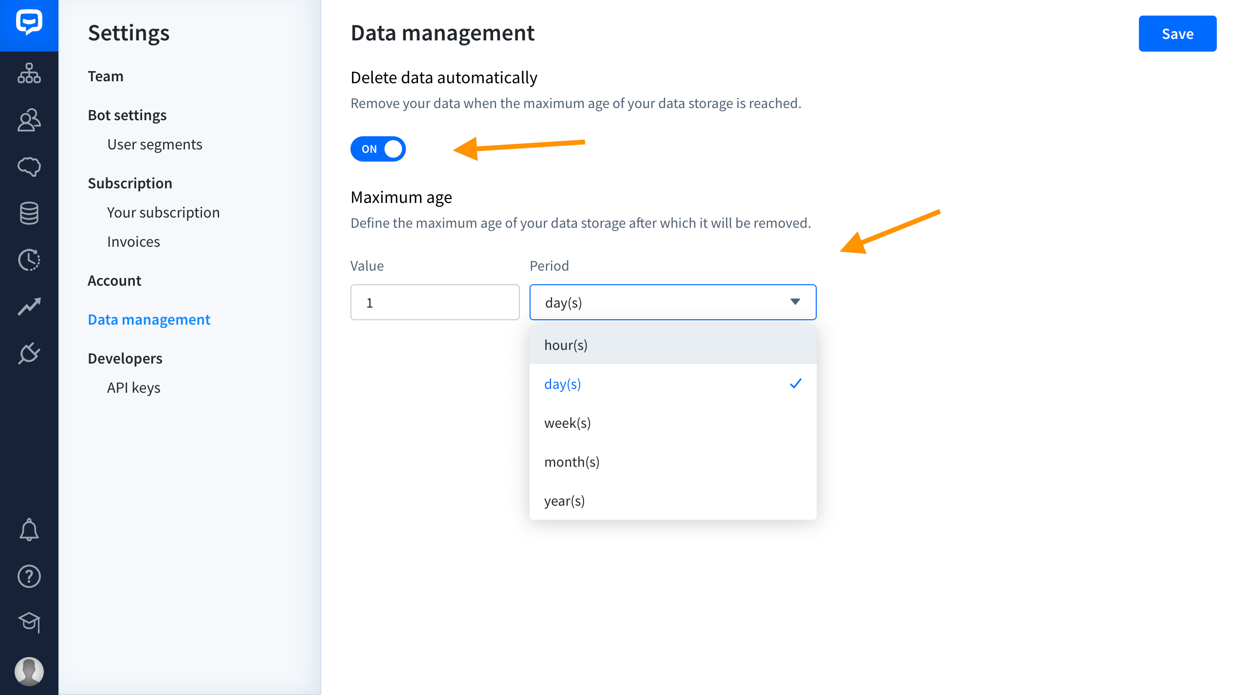 data deletion option