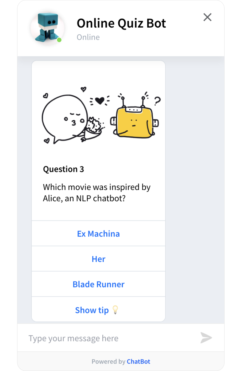 Online Quiz Template - ready-tu-use ChatBot template widget
