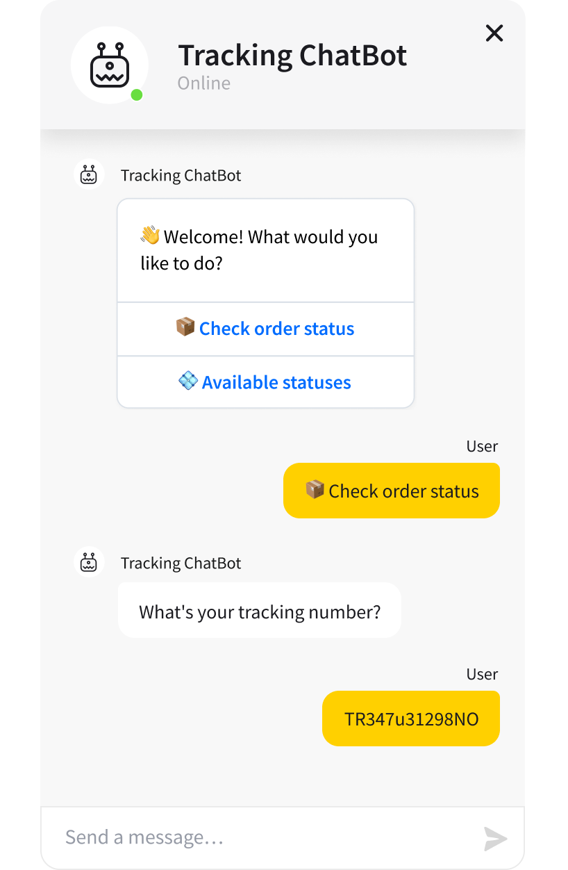 Package Tracking Template - ready-tu-use ChatBot template widget