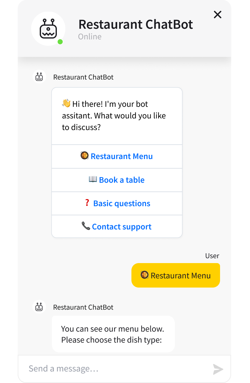 Restaurant Template - ready-tu-use ChatBot template widget