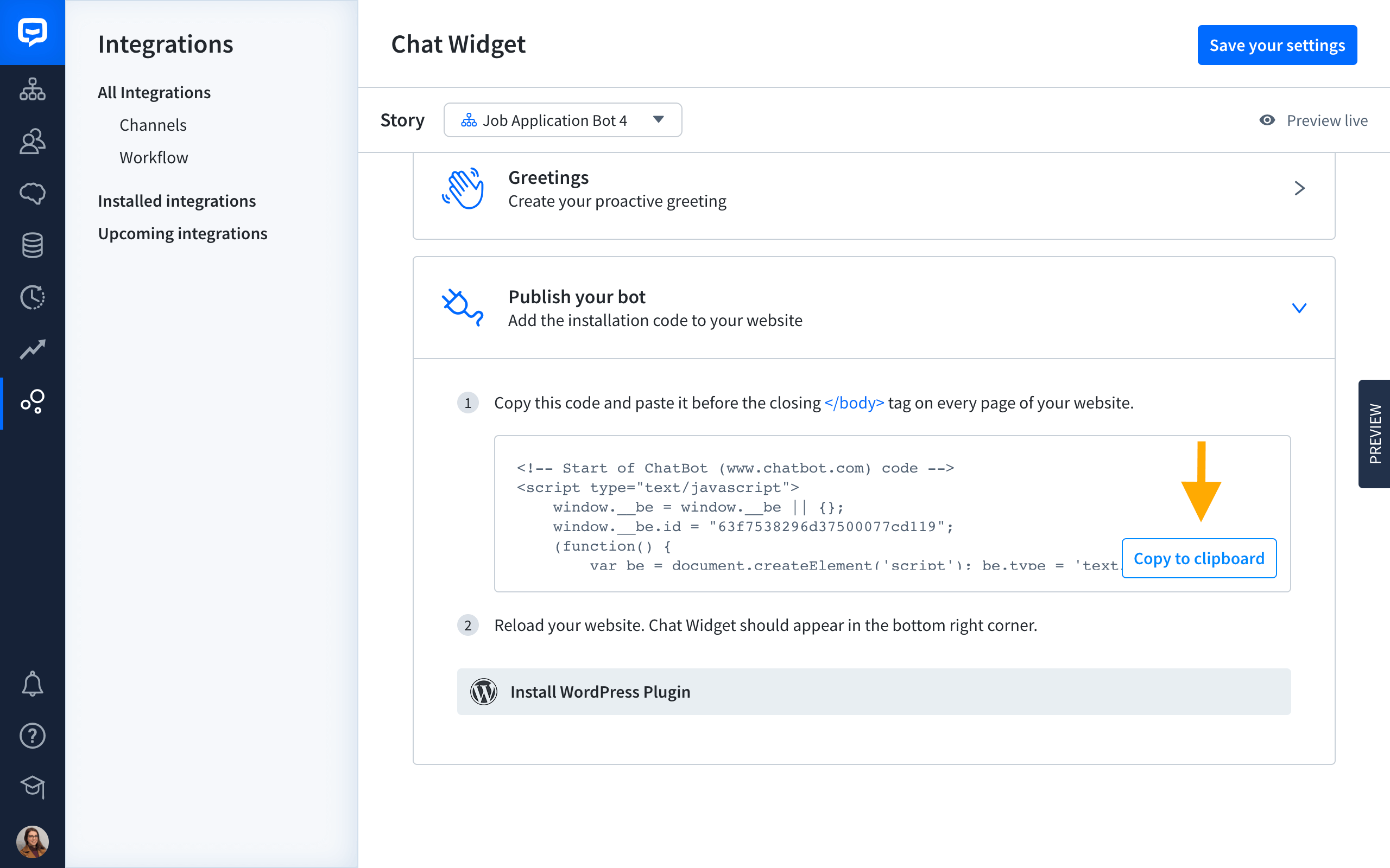 chatbot chat widget code