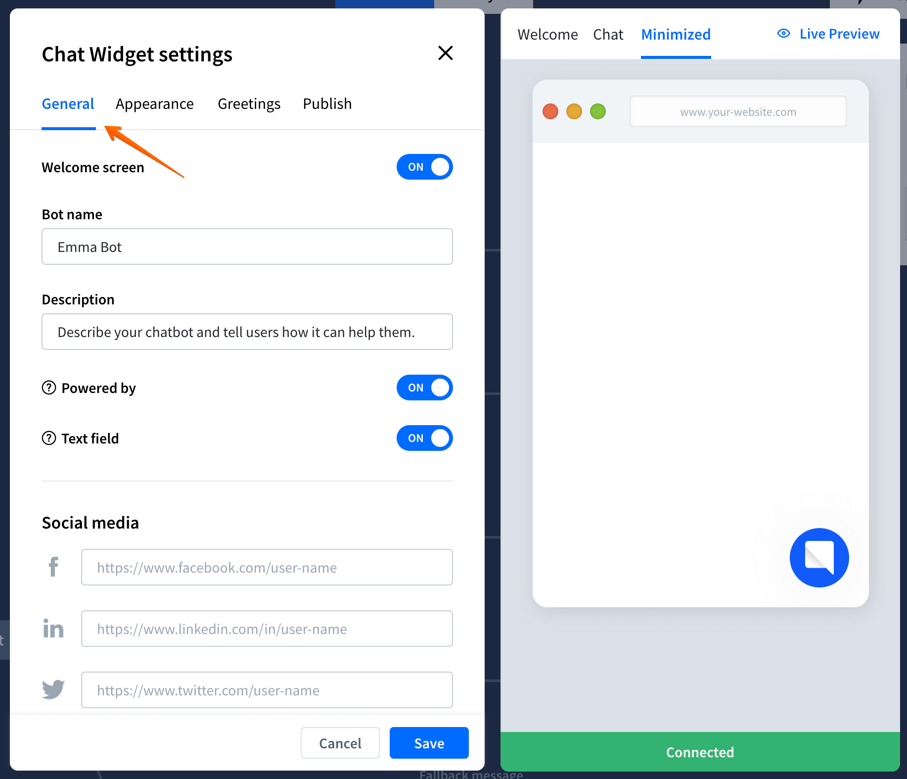 Configure the main features of your chat widget.