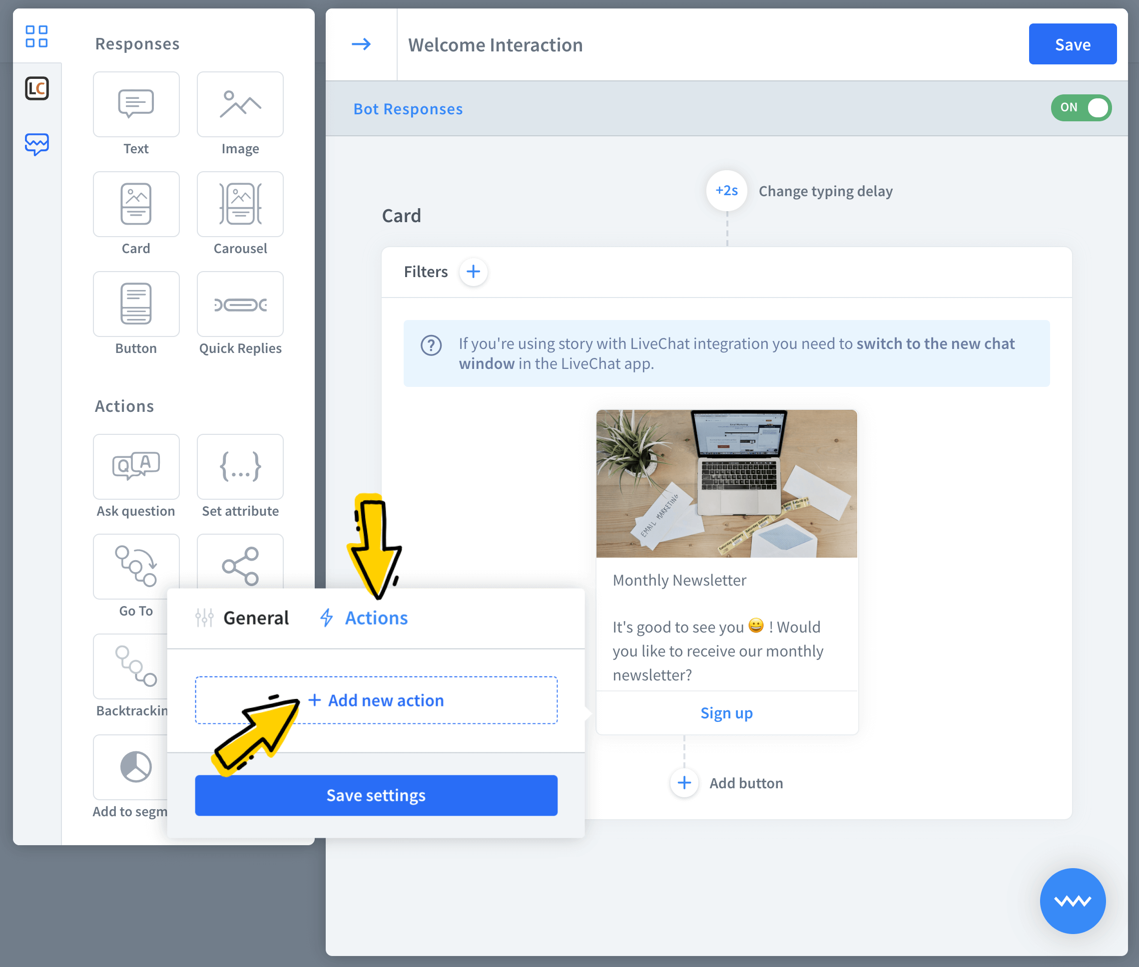Click on add new action button to get started with actions.