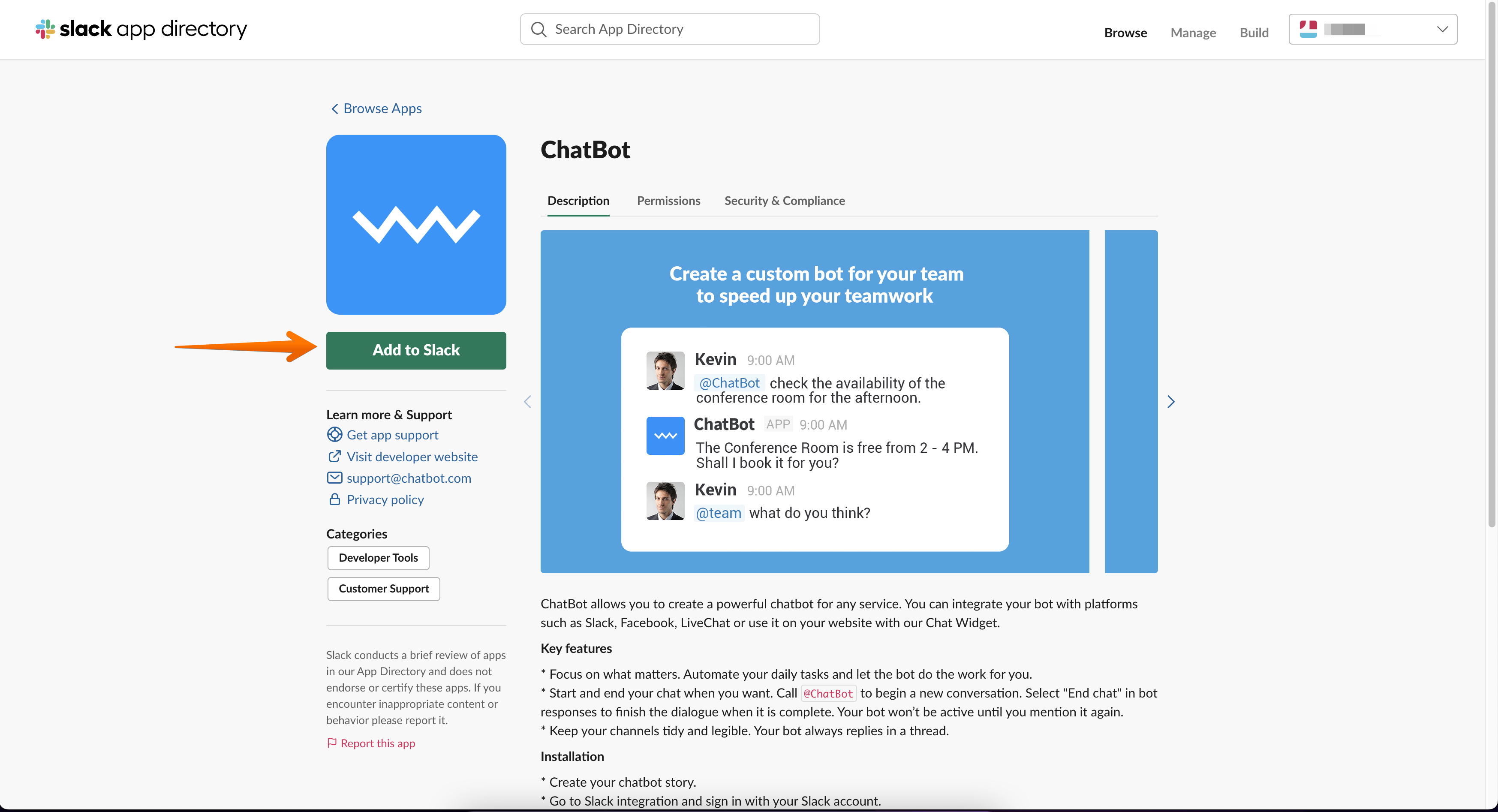 chatbot slack app directory