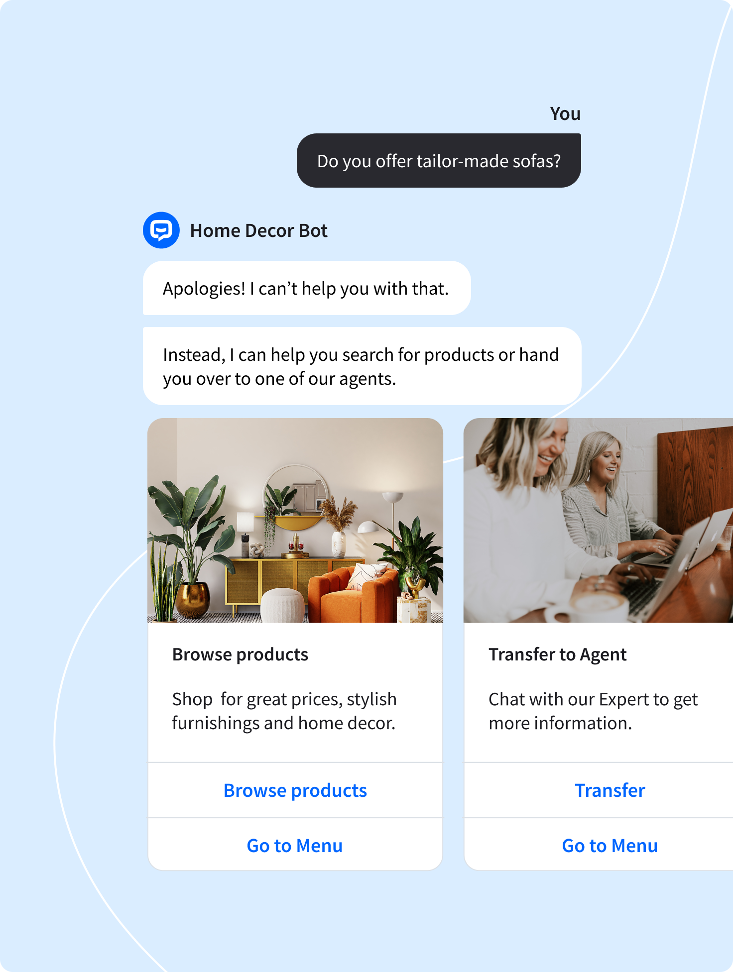 chatbot product carousel
