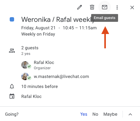 Sending an email to the event&rsquo;s guests thanks to Google Calendar.