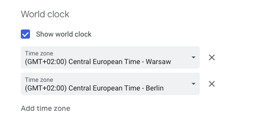 Activate the visibility of time zones in Google Calendar.