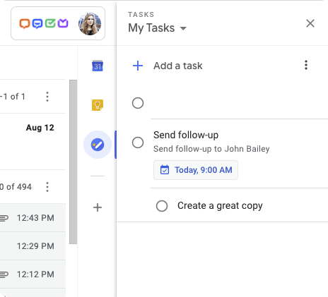 Creating small tasks in Google Tasks.