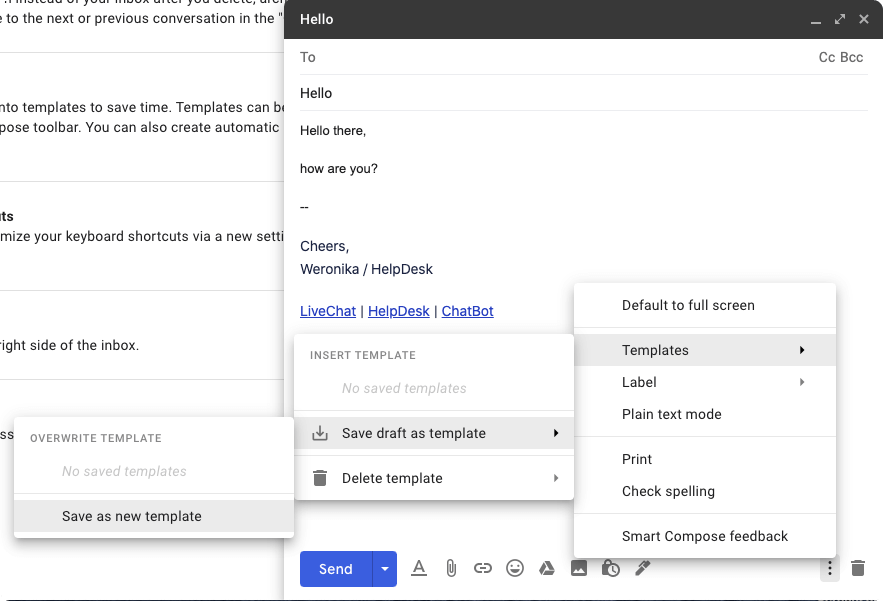 Creating email templates in Gmail.