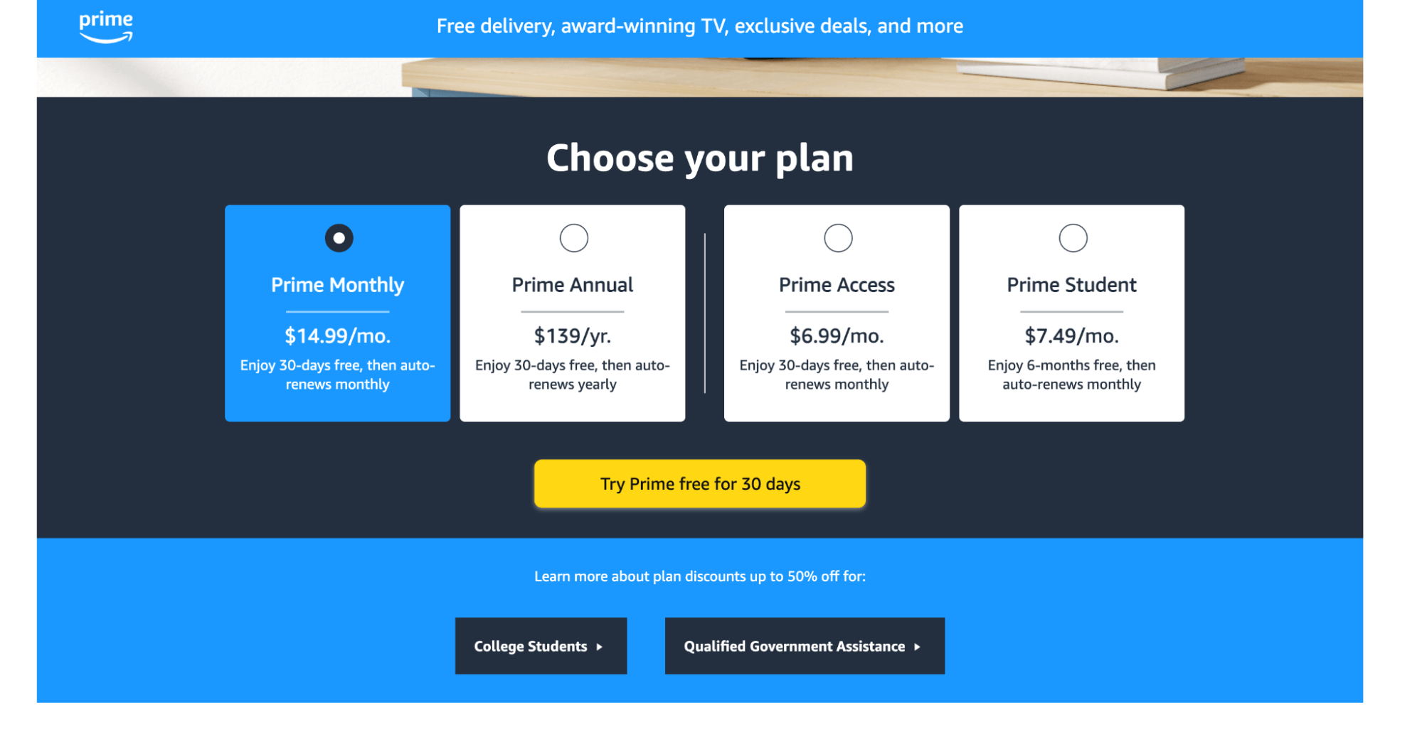 Amazon Prime pricing plan