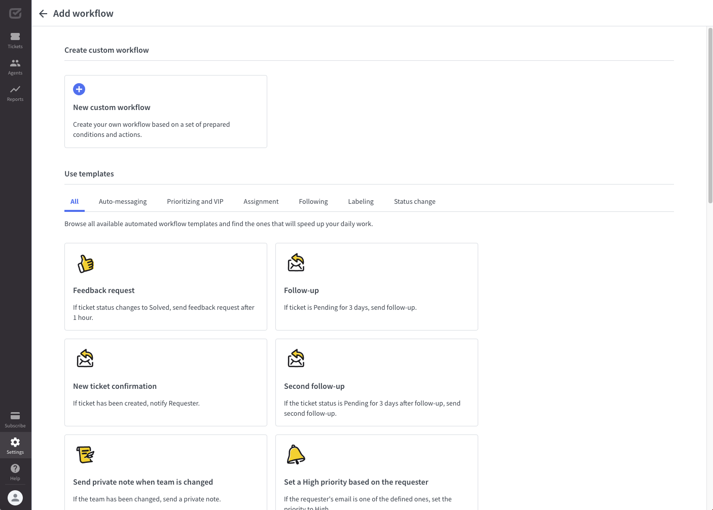 Example of automated workflows in HelpDesk.