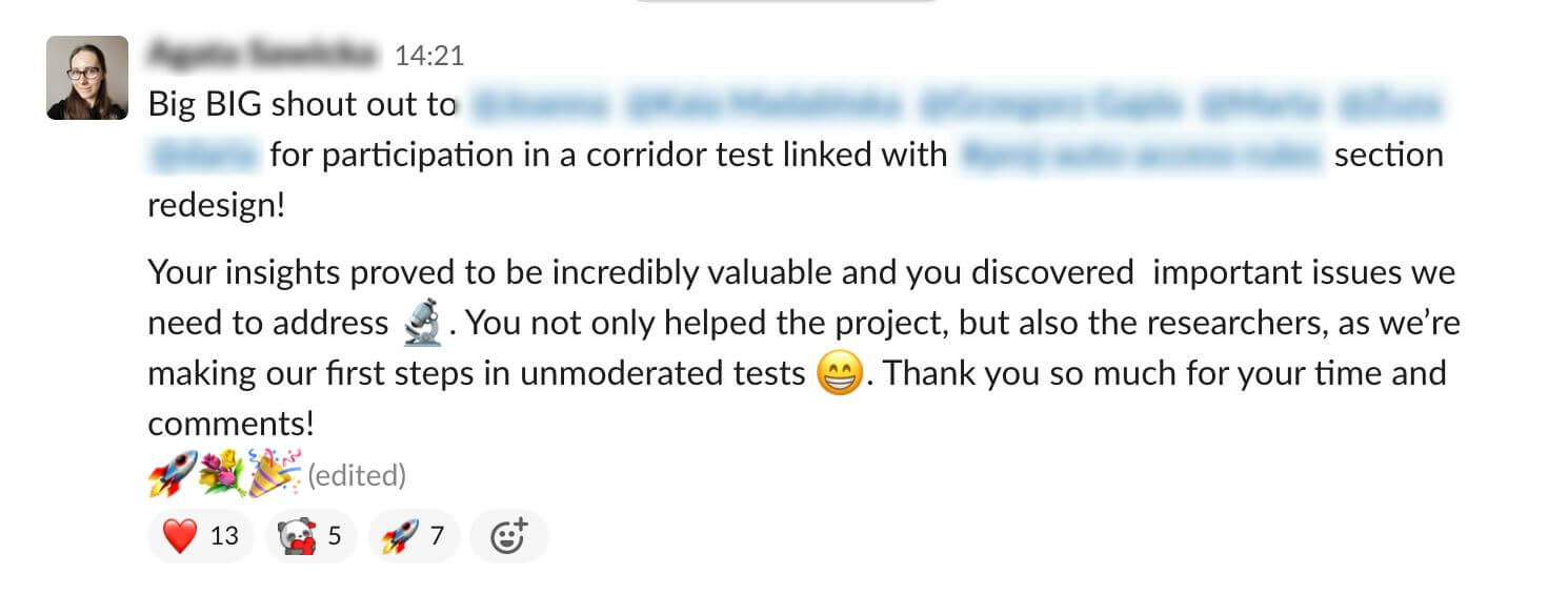 Sample praise on one of LiveChat&rsquo;s Slack channels.