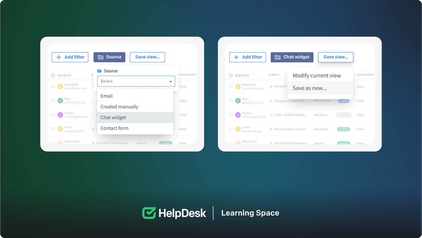 Filtering tickets by source