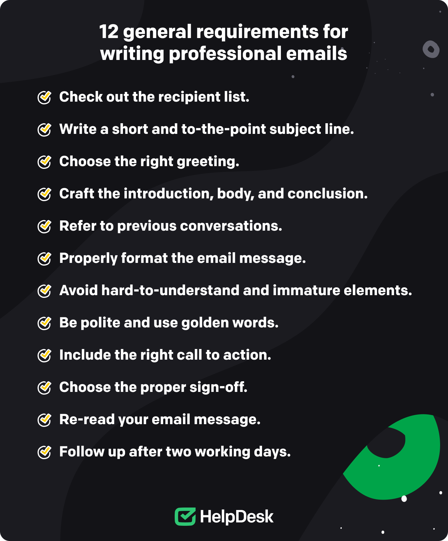 12 general requirements and rules for writing professional emails.