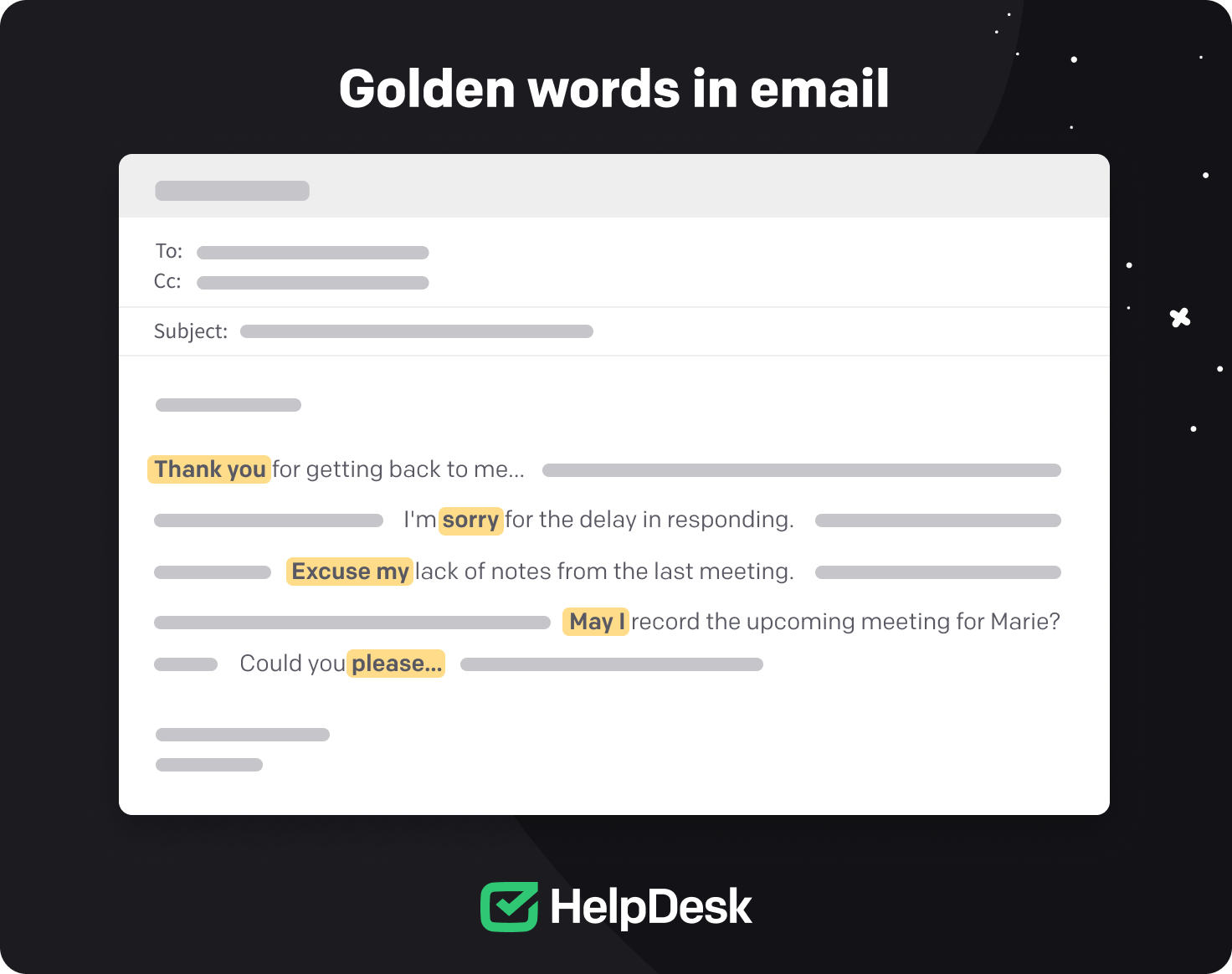 Golden words used in text email communication.