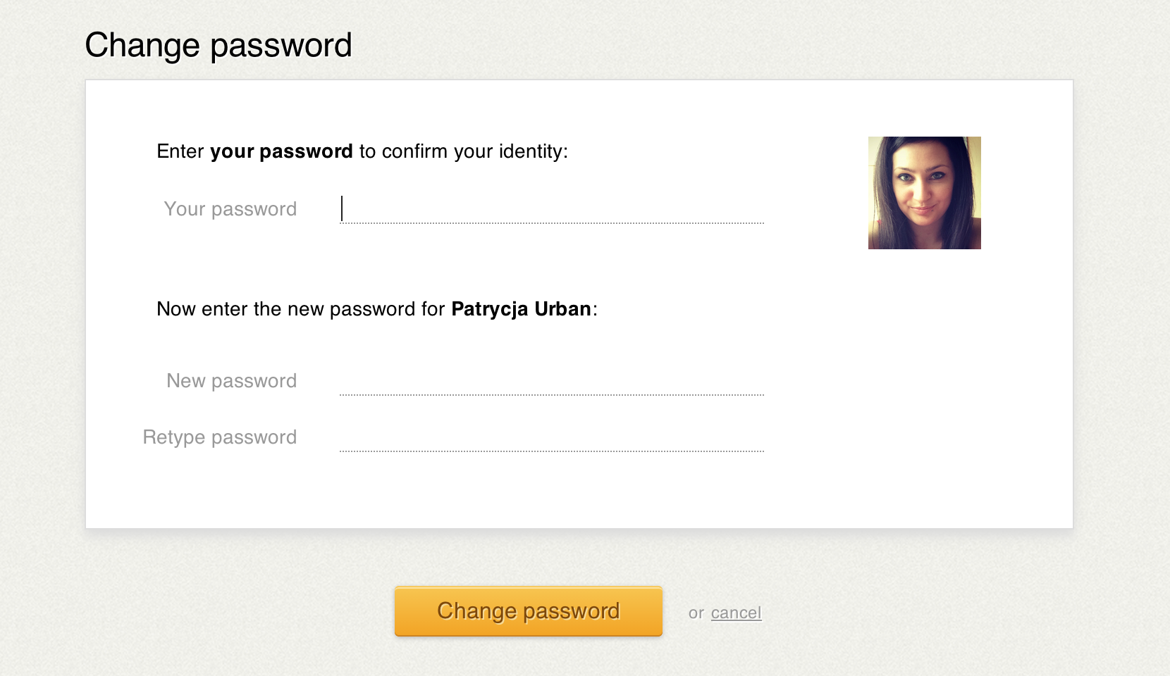 New password change screen in LiveChat