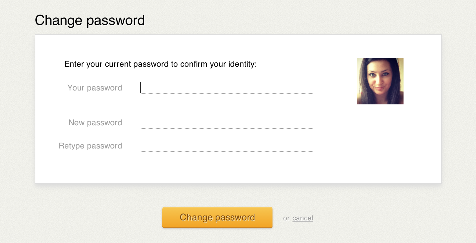 Old password change screen in LiveChat