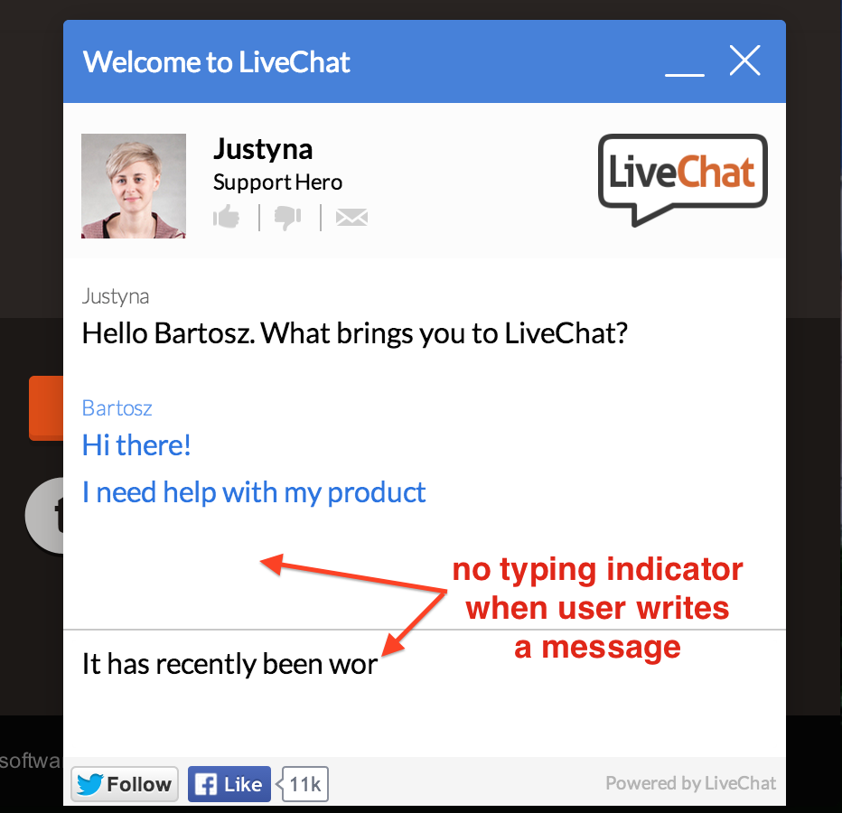 Typing indicator in LiveChat when inactive